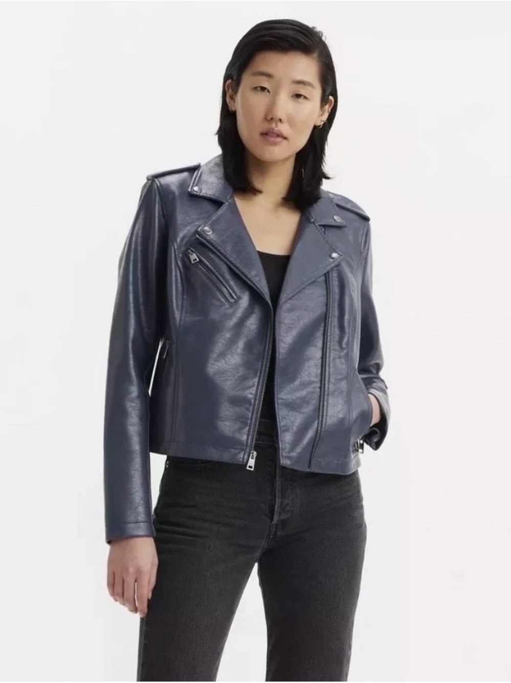 NWOT Levi’s Womens Faux Leather Blue Motto Large Punk Zip Up Jacket